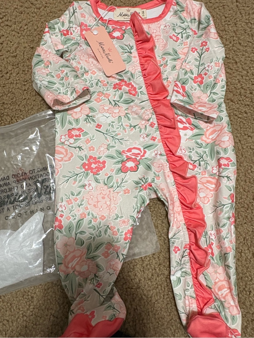 New w tags Marie Nicole Pink Floral Ruffle One-Piece for Baby Girls